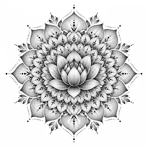 A mandala blooming outward from a lotus at its centre, each ring of petals finer than the last